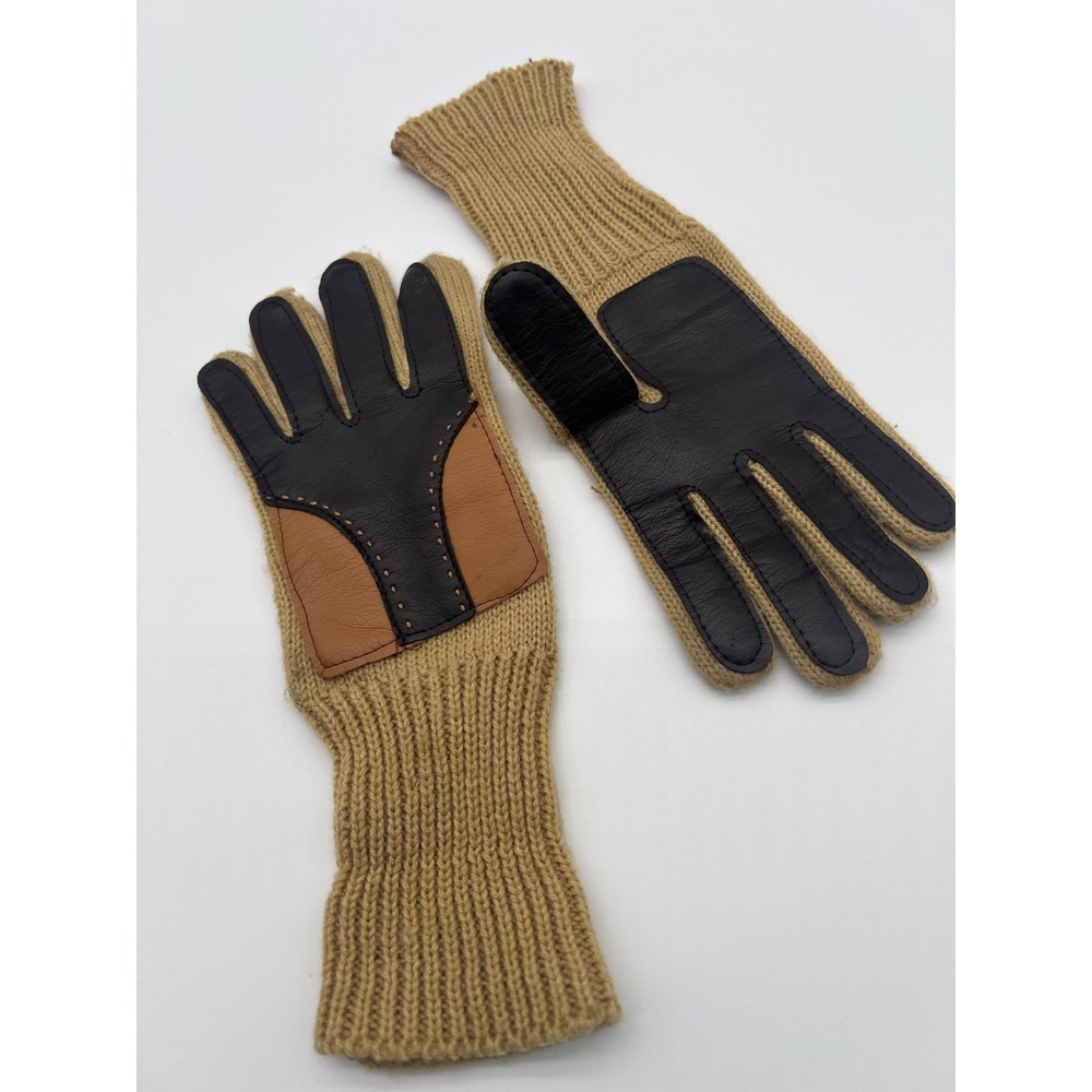 Vintage Leather Knit Back Driving Gloves Brown/Tan‎ Workwear Ranch Unisex - Picture 5 of 6